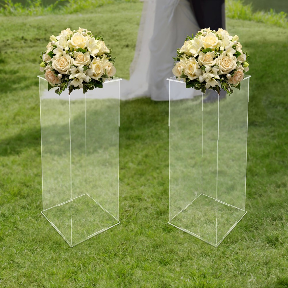 2x Acrylic Column Flower Stand Crystal Chains Geometric Wedding Centerpieces
