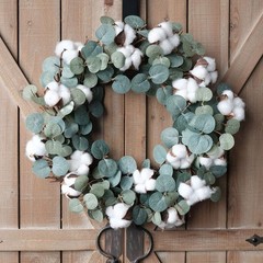 Idyllic Eucalyptus and Cotton Wreath, 14 Inches Artificial Wreath on a Natura…