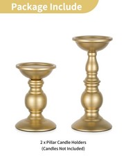 2 Pcs Gold Pillar Candle Holders, Candlestick Most Ideal for S + L,