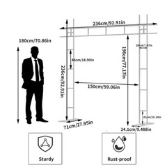 7.87ft Elegant White Wedding Arch Stand Metal Ceremony Bridal Party Archway Fram