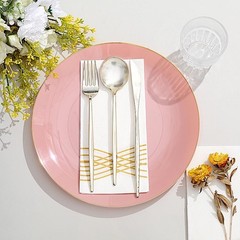 DUSTY ROSE 10 Glossy 10″ Round Plastic Salad PLATES Gold Rim Party Events