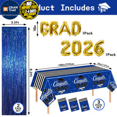 multiwins 7-Pack Graduation Party Decorations Set, 3 Blue 54″ x 108″,