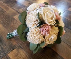 8PC Pink & White Sola Wood Flower Bridal Bouquet Bridesmaid Wedding Flower Set