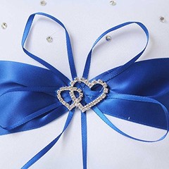 2pcs Wedding Set White Satin and Royal Blue Flower Girl Basket and Ring Pillow