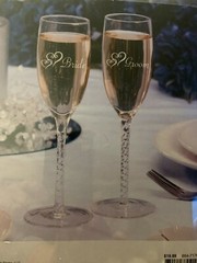 Darice Save The Date Bride Groom Champagne Wine Stem Flute Goblets Glasses