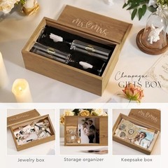 Mr and Mrs Champagne Flutes Set of 2 with Wooden Box