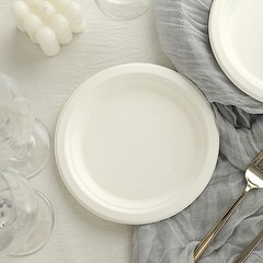 50 Round 7″ WHITE Bagasse Sustainable SALAD PLATES Party Events Decorations