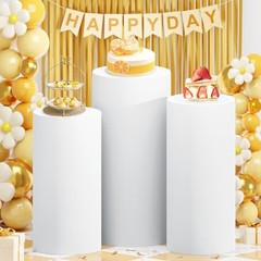 White Cylinder Stand Cover Spandex Cylinder Pedestal Cover Set of 3 Pure White