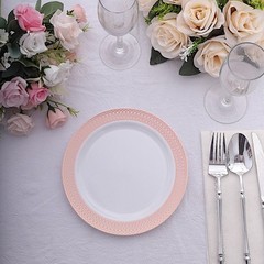 BLUSH ROSE GOLD 10 Round 10″ Plastic Dinner PLATES Spiral Rim Design Party