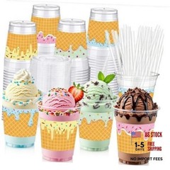 Jingmore Set 12oz Clear Ice Cream Party Cup Disposable Plastic Dessert 48