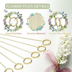 30 Pack Strong Grip Gold Floral Card Holder Picks 13.4 Inch | Metal Flower P…