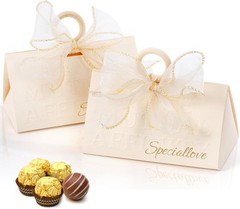 30 Pack Wedding Favor Boxes Small Gift Boxes Guest W/ Handle White Elegant