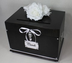 Ebony & White Wooden Wedding Card Box Trunk, Dark Brown, Black, White Wedding…