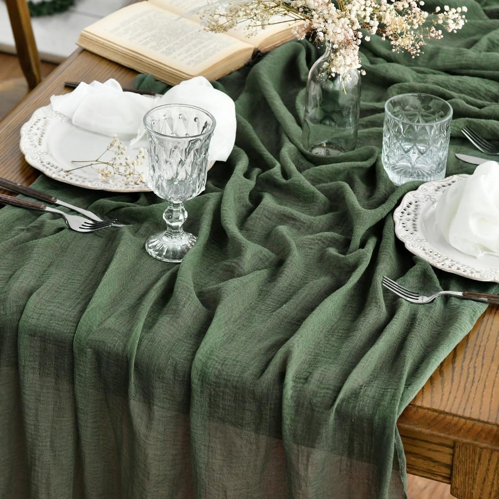 Artoid Mode Boho Cheesecloth Gauze Forest Green Wedding Table Runner, 120 Inc…