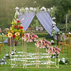4PCS Wedding Flower Floor Stands Set Gold Column Cube Shape Metal Flower Stand