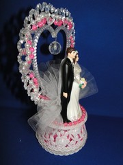 New Vintage Bride & groom black tux with pink beaded trim Wedding Cake Top #234