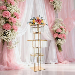 43.31 In. H, Gold 5-Tier Iron Acrylic Decorative Stand Wedding Party Event Table