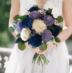 Lavender Navy Blue Bridal Bouquet Sola Wood Bridesmaid Purple Wedding Flowers