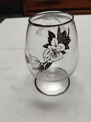 25th Wedding Anniversary Stemmed Glass Large Fishbowl Goblet Silver Design Trim