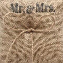 Hessian Burlap Jute Bow Twine Bridal Wedding Ring Pillow 15 x 15cm Mr & Mrs