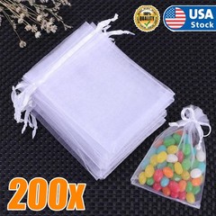 200 PACK Premium Sheer Organza Bags, White Wedding Favor Bags, Jewelry Gift Bags