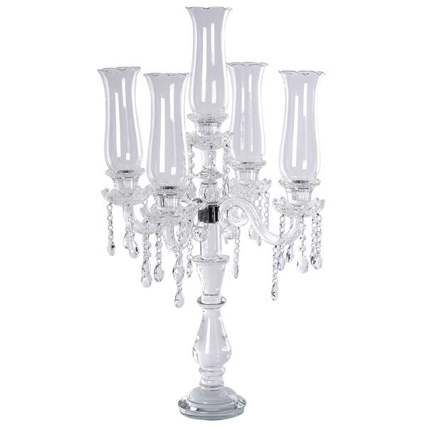 32″ Clear 5 Arm Crystal Glass Candelabra Hurricane Taper Candle Holder