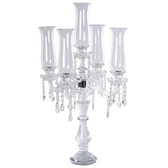 32″ Clear 5 Arm Crystal Glass Candelabra Hurricane Taper Candle Holder