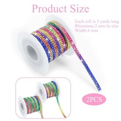 2 Rolls Shiny Rhinestone Ribbon Self Adhesive,Rainbow Color Rhinestone Tape 1