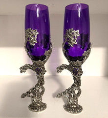 Pewter Toasting Flutes Wedding Champagne grape Heart Wine His and Hers Glass Set