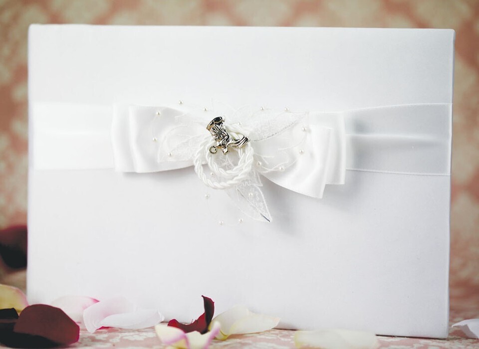 Western Wedding Guest Book, White Lasso with Silver Cowboy Boot Charm