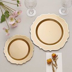 20 GOLD 10.5″ Round Plastic Dinner Plates GOLD Scalloped Rim Events