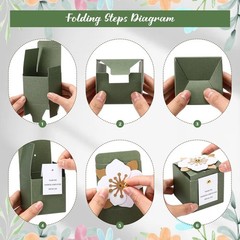 Affrolling 50 Pcs Wedding Favor Boxes with Thanks Card Square Flower Candy Boxes