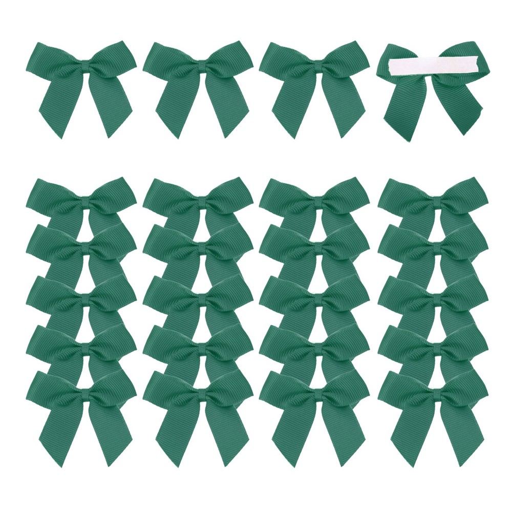 24Pcs Mini Grosgrain Ribbon Bow 2″ Self Adhesive Flower Bows Dark Green