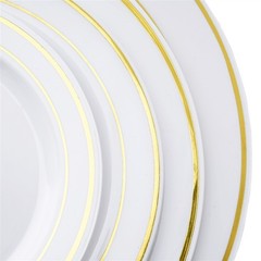 Plastic WHITE with Gold Rim 10.25″ PLATES Disposable Party Wedding WHOLESALE