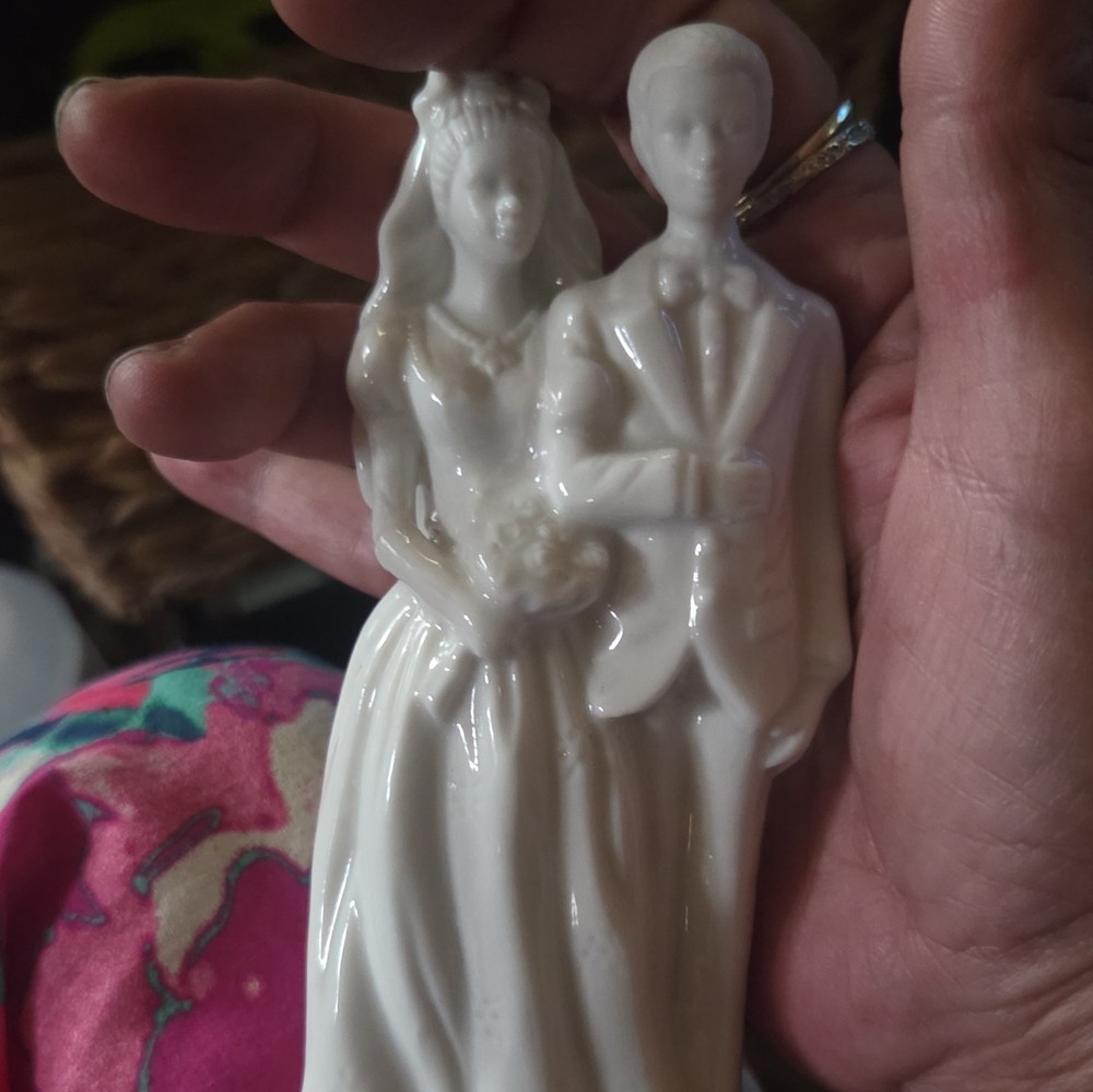 White Porcelain Bride & Groom Wedding Cake Topper Figurine, Romantic Couple