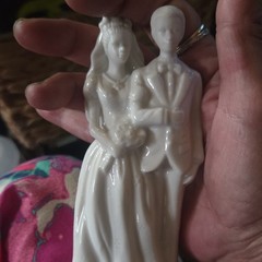 White Porcelain Bride & Groom Wedding Cake Topper Figurine, Romantic Couple