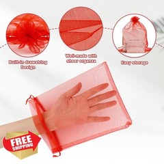 Organza Bags 7×9″ Red 100 Pcs Mesh Drawstring Jewelry Pouch Gift Party Favors