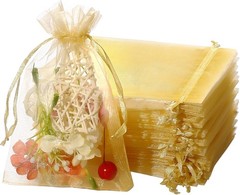 200× Golden Drawstring Organza Pouches 4″x6″ Wedding Jewelry Candy Gift Bags US