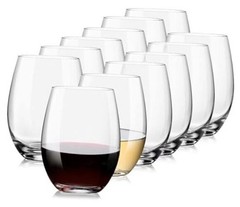 Stemless Wine Glasses Set of 12-15oz Red/White Wine Glasses, Crystal, Clear,