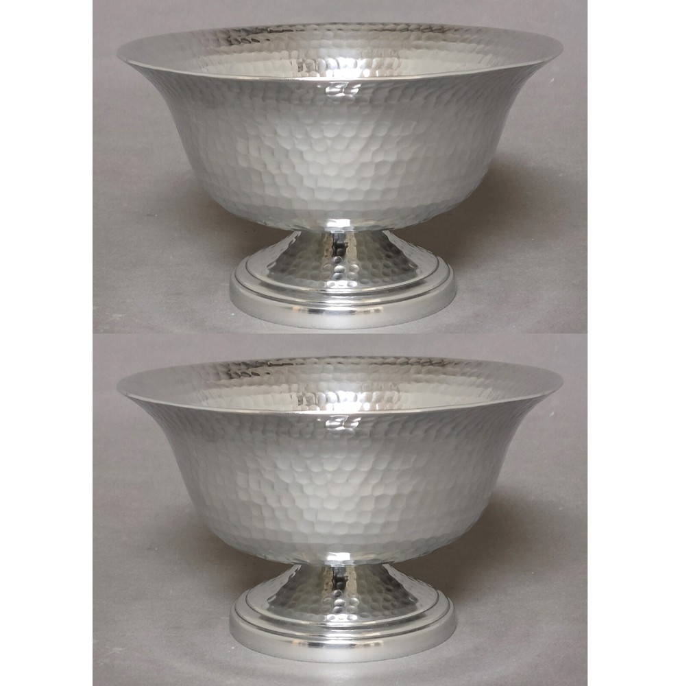 Compote Bowl Vase Low Base Hammered Centerpiece Wedding 8″Dia 4.75″High Set/2