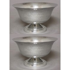Compote Bowl Vase Low Base Hammered Centerpiece Wedding 8″Dia 4.75″High Set/2
