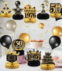 9 Pcs 50th Birthday Decoration for Men Women 50th, 50th-black and Gold