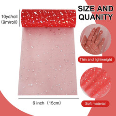 Red Glitter Tulle Rolls 6 Inch by 10 Yards Sequin Tulle Fabric Ribbon for DIY Tu