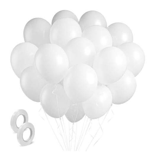 Balloons Latex Birthday Decorations 100 Pack Round Ballons for 12 inch White