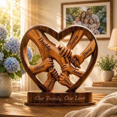 Personalized Faux Wood Mom Holds Kid’s Hands Acrylic Block Birthday Gift for Her