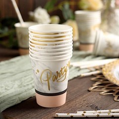 WHITE BLUSH 24 Marble 9 oz All Purpose PAPER CUPS Party Catering Decorations