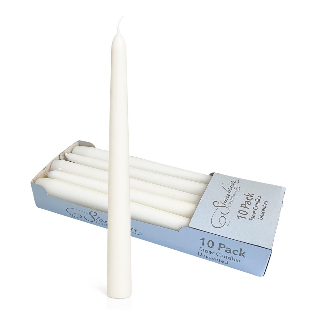 Stonebriar Tall 10″ White Unscented 10 Count Taper Candles, 7 10-Pack,