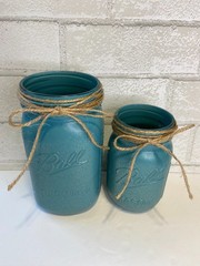 Teal with Gold Glitter Mason Jar Centerpiece