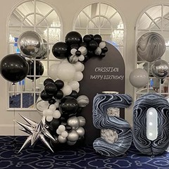 13 Balloon Number, 40 Inch Black Marble Foil Balloons Giant Marble Number 13
