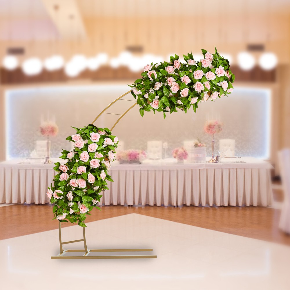 6.5ft Gold Metal Crescent Moon Wedding Arch Stand, Curved Flower Balloon Frame